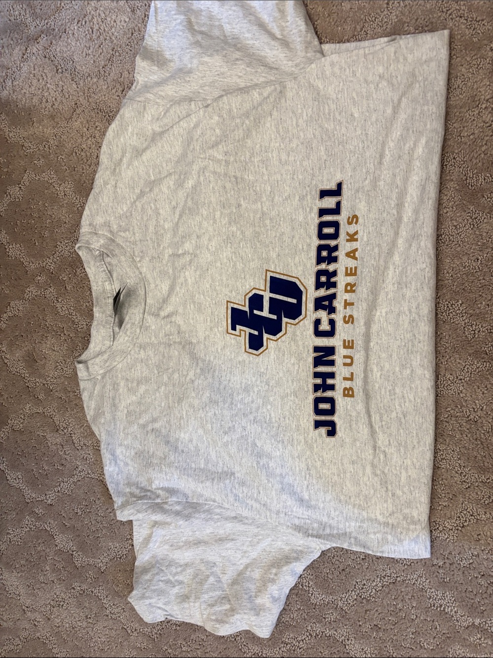 Gildan Heather Gray John Carroll University Blue & Gold Logo Tee